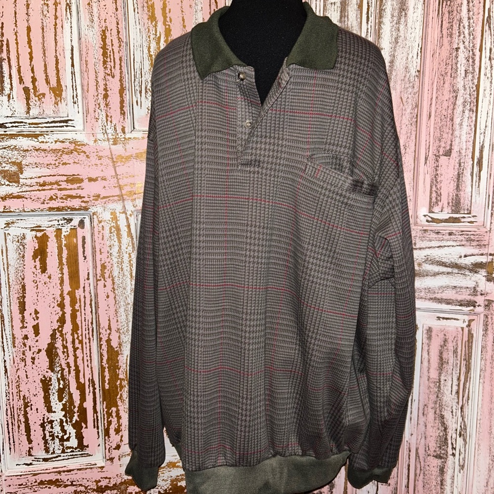 Haband casual joes Polo with Green Collar and Gray Pattern